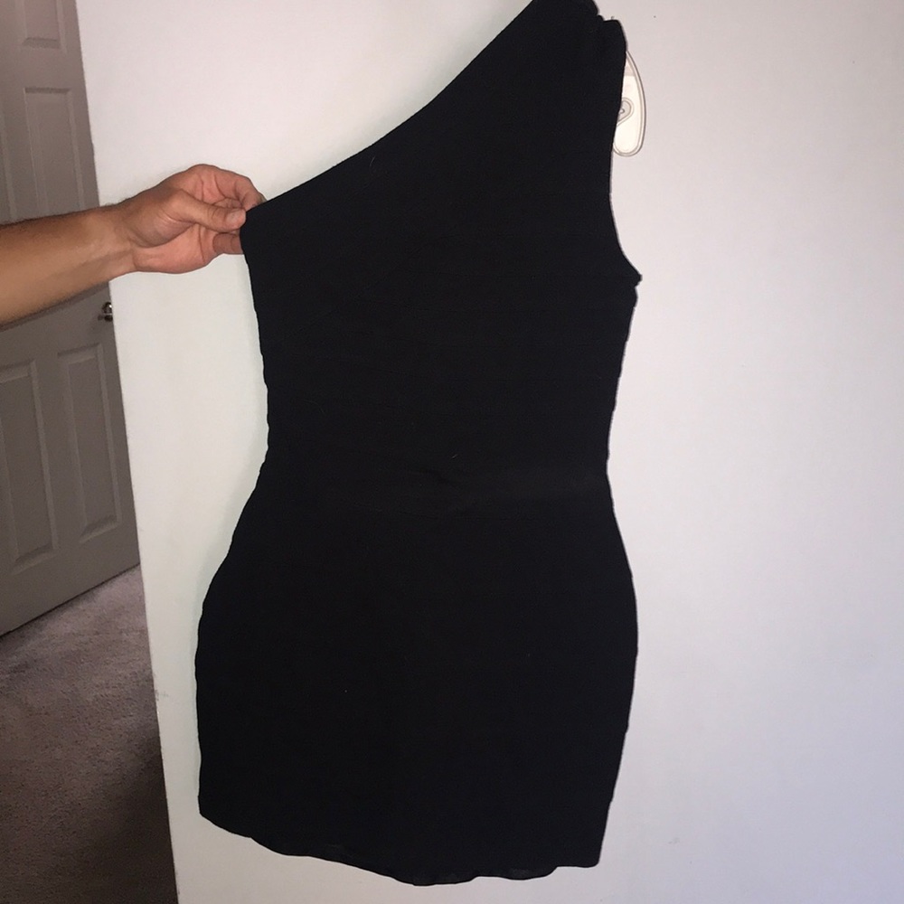 One shoulder black dress